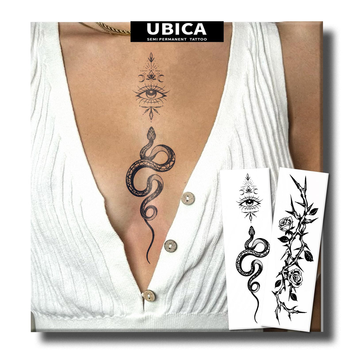 UBICA snake tattoo design on skin for a bold, non-permanent look
