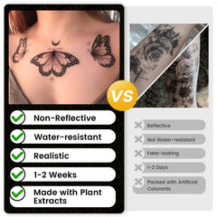 UBICA tattoo shown as waterproof and long-lasting on skin during activity.