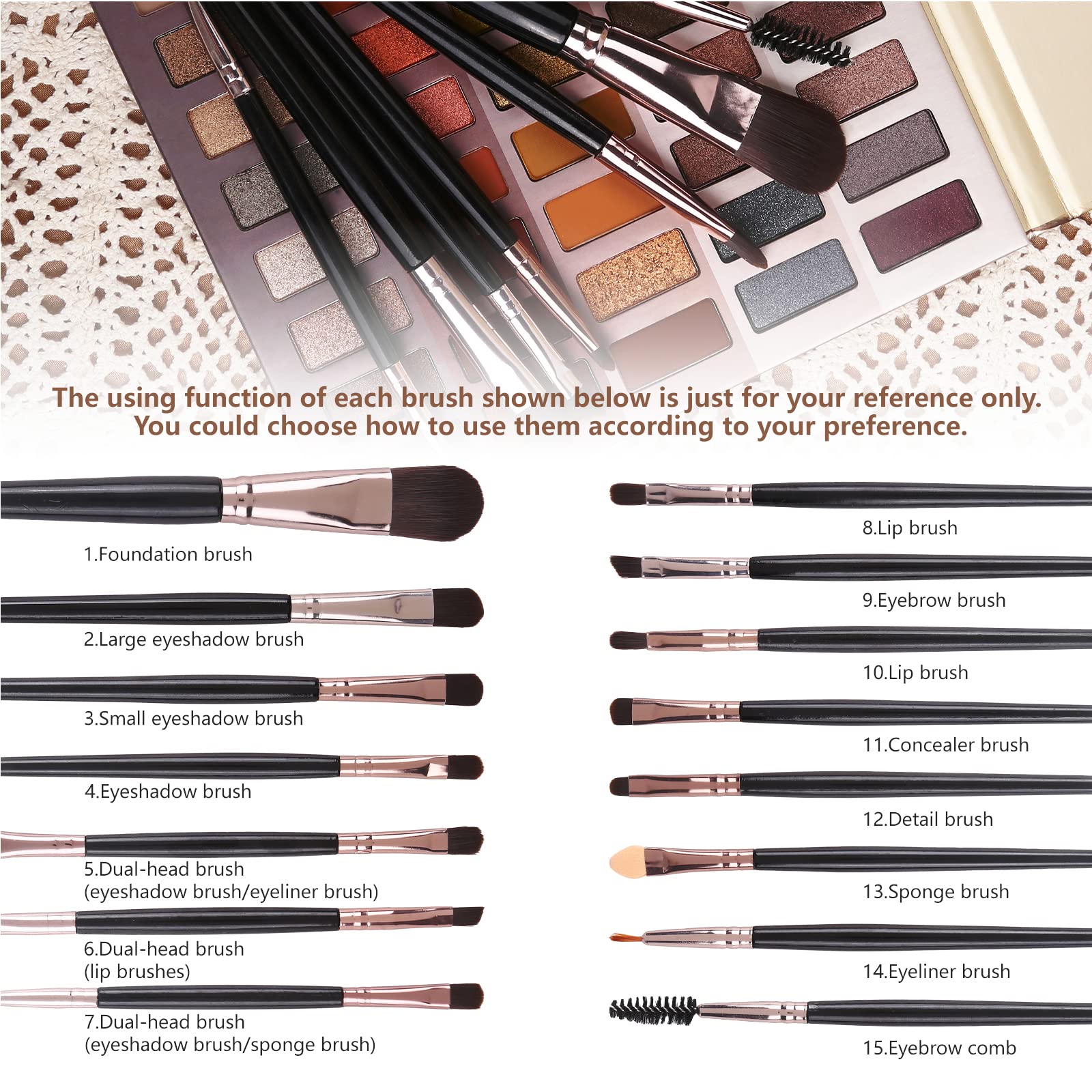 UCANBE 15-piece brush set for precise eye and crease work