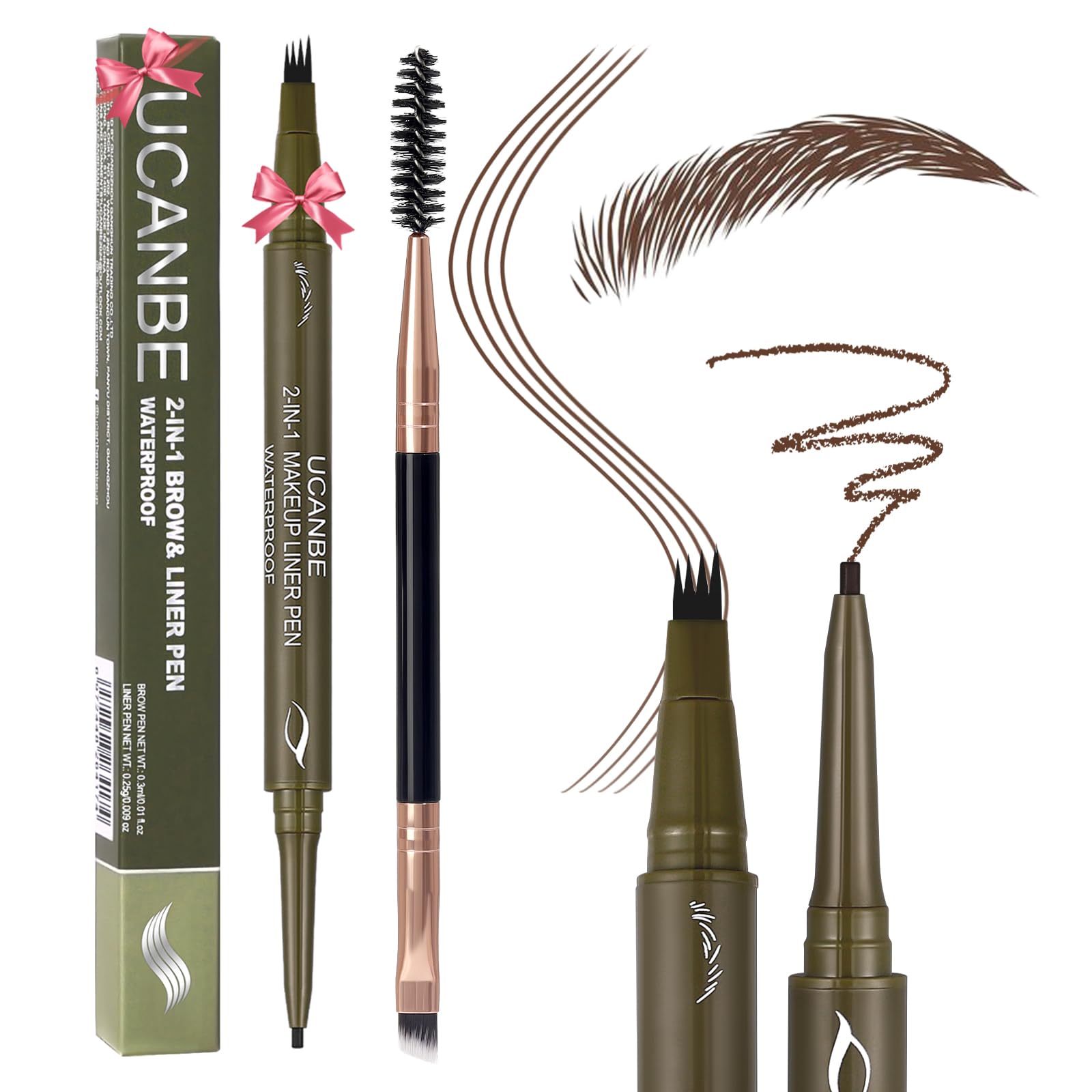 UCANBE eyebrow pen with 4-fork-tip creates natural, hair-like brow strokes.
