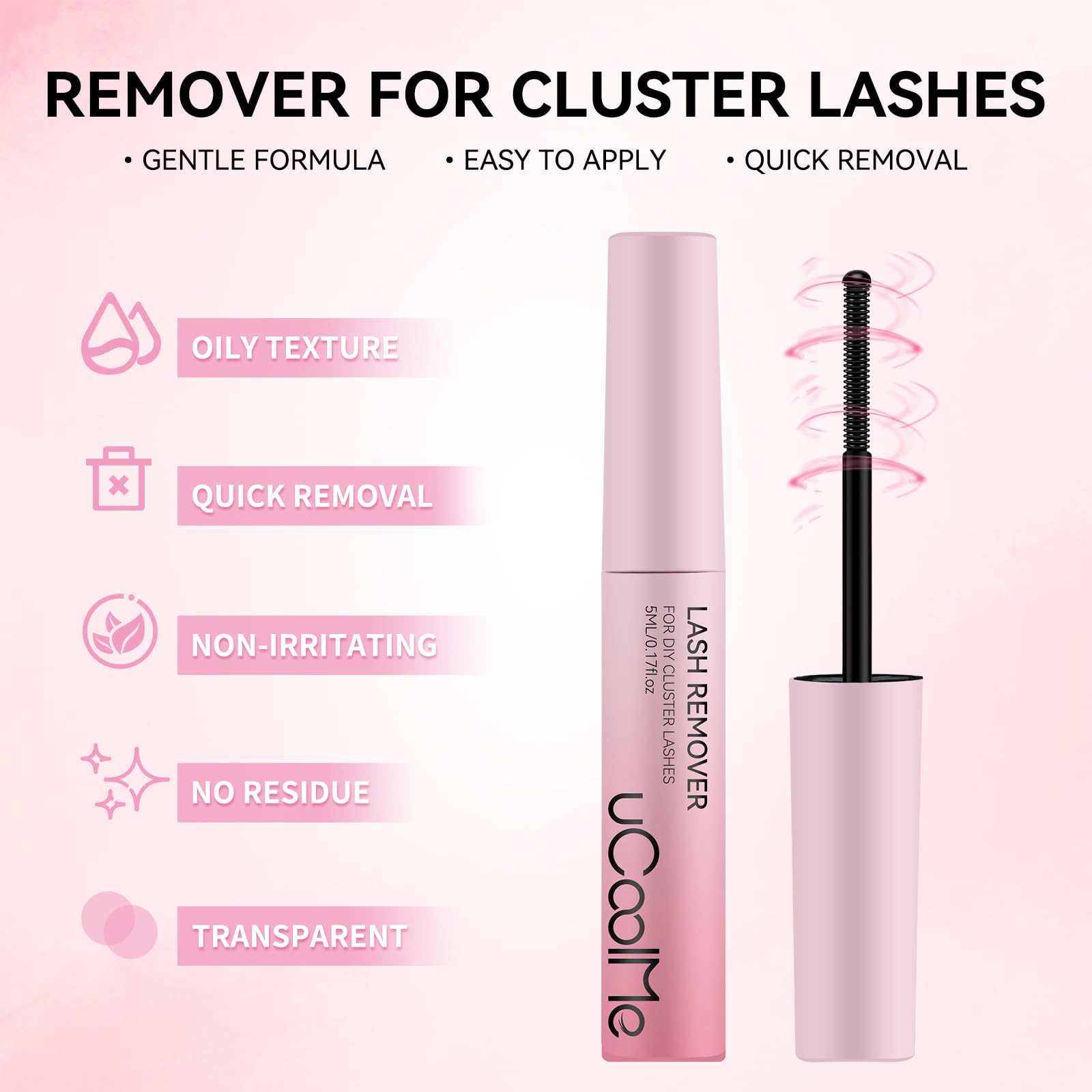 UCOOLME remover applied to lashes for easy adhesive dissolution.