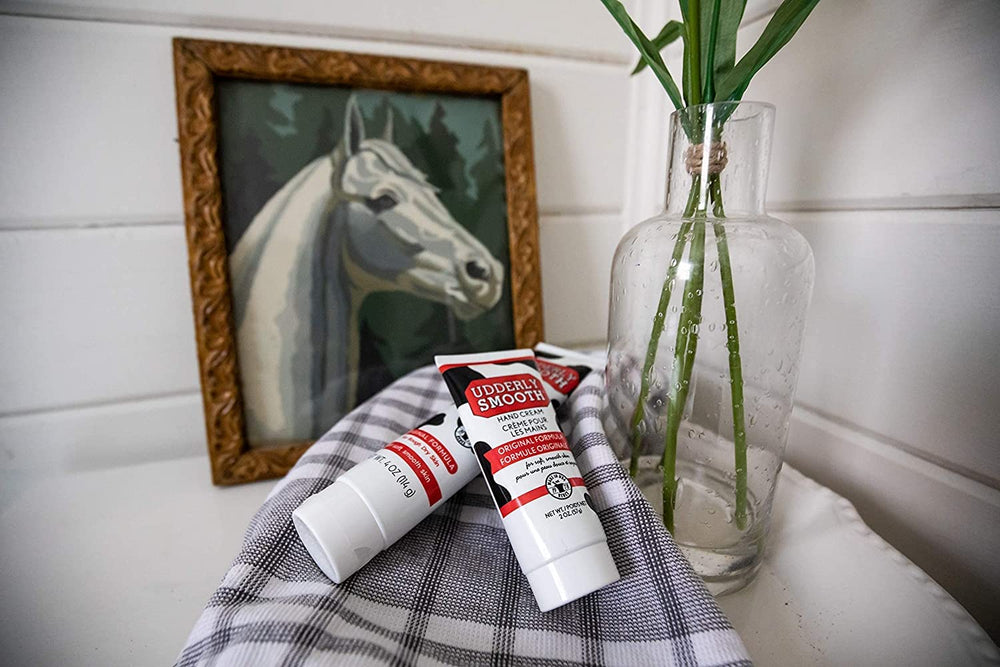 Udderly Smooth hand cream for daily use at work desk.