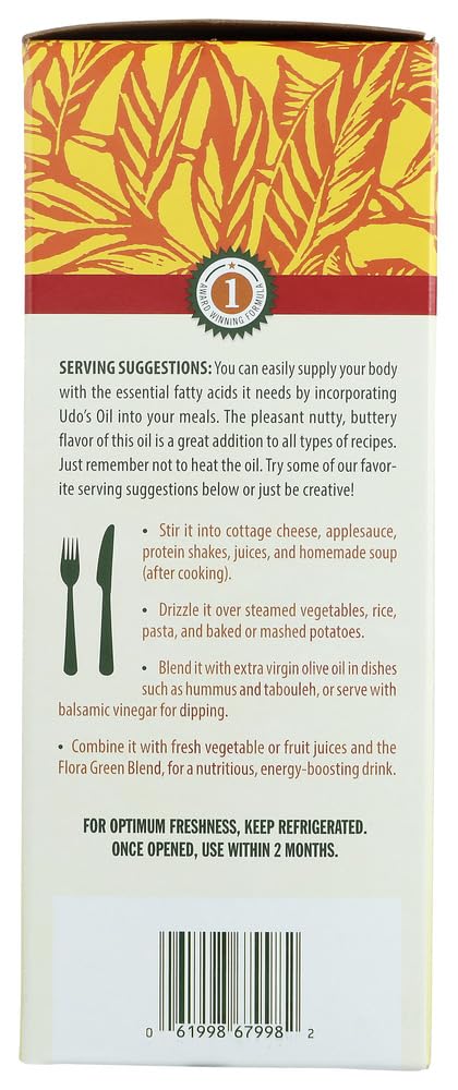 Udo's Choice DHA Oil Blend pour shows easy serving for a vegetarian omega-3-6-9 option