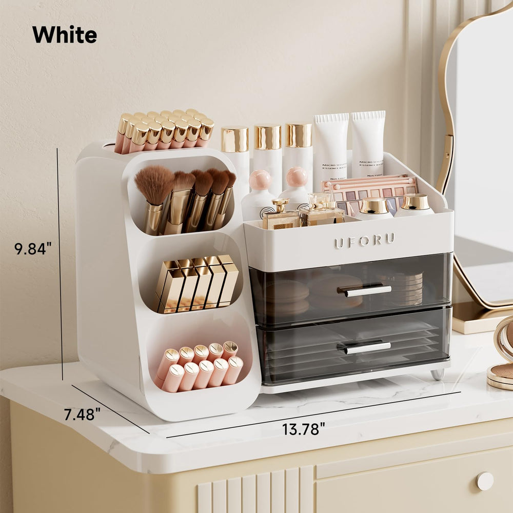 UFORU vanity storage fits on counters to reduce clutter and improve access.