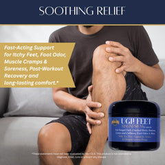 Ugli Feet Tea Tree oil close-up highlights natural ingredients and refreshing scent.