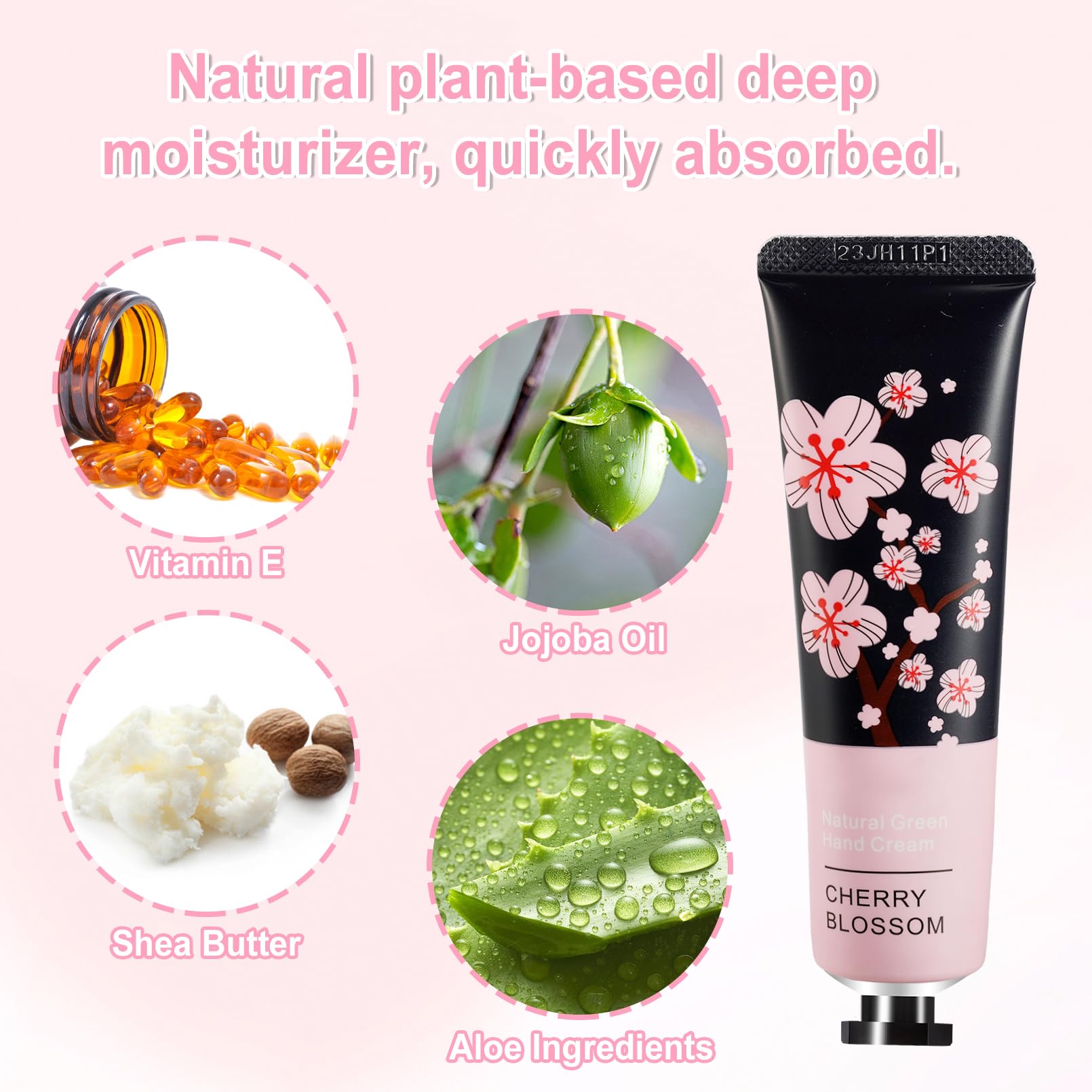 UHBYJM aloe and vitamin E enriched cream moisturizes and smooths dry hands.
