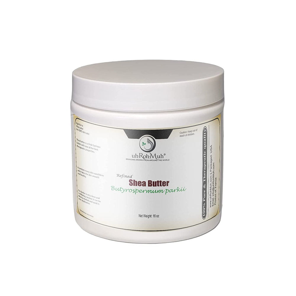 uh*Roh*Muh refined shea butter 16 oz jar for smooth, odorless cosmetic formulations.