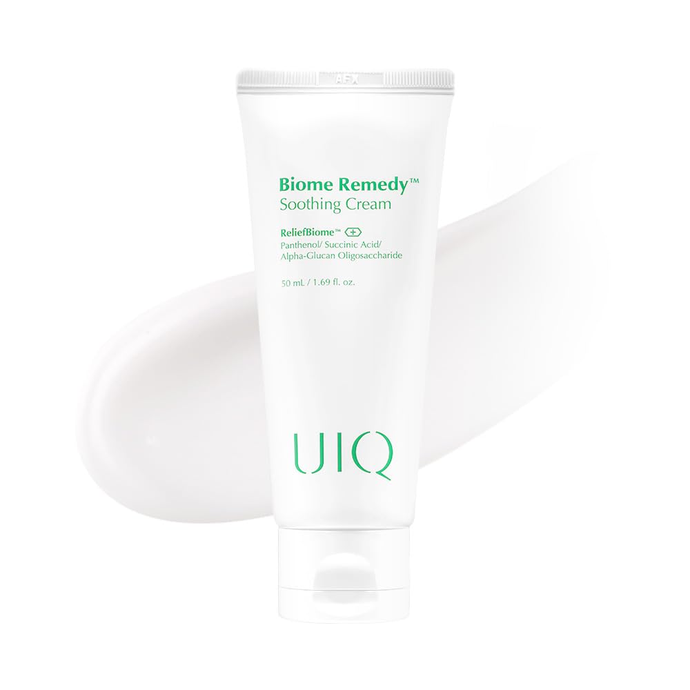UIQ Biome Remedy soothing cream bottle delivers instant hydration for dry skin.