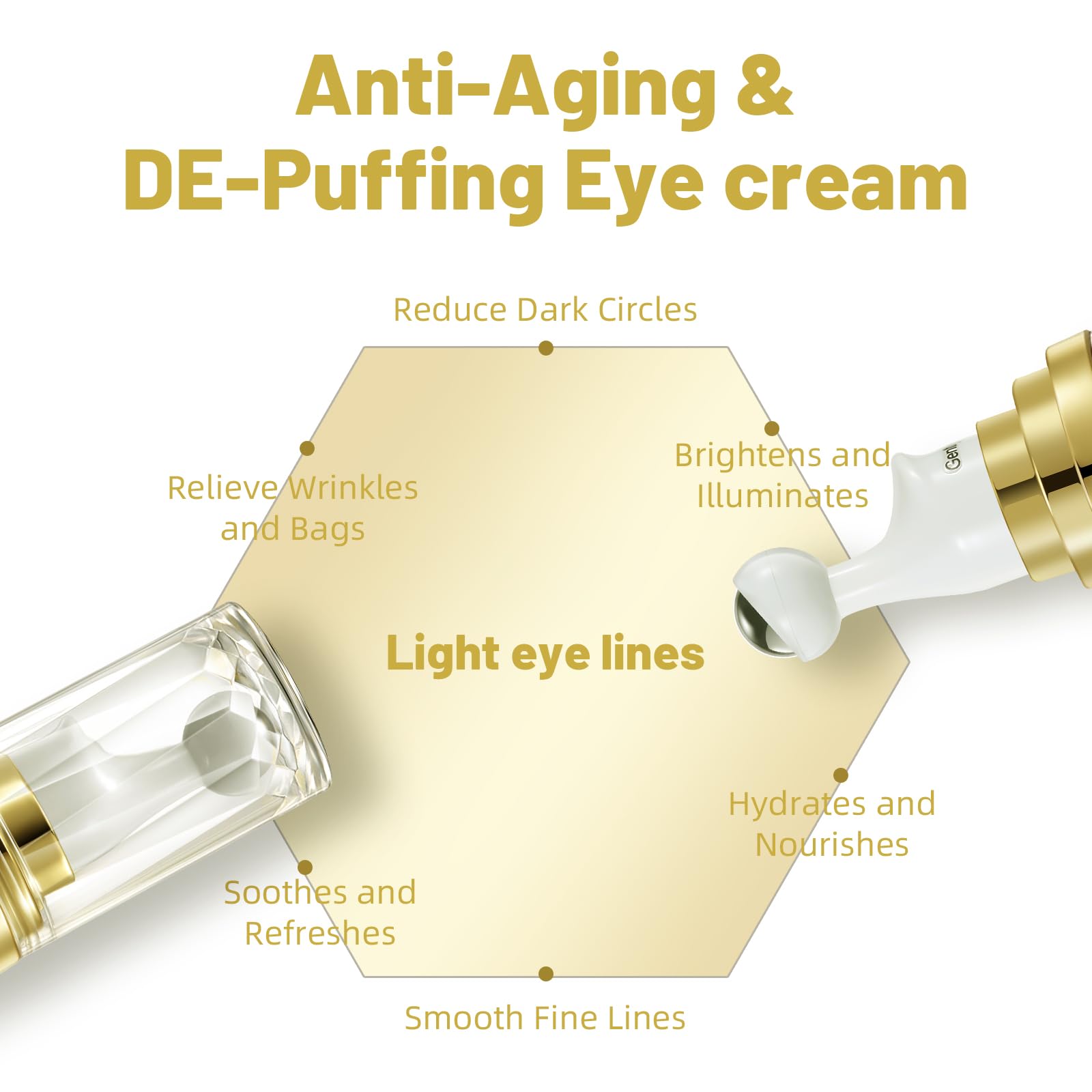 UJHAY eye roller with 360° ball for even serum distribution and cooling sensation.