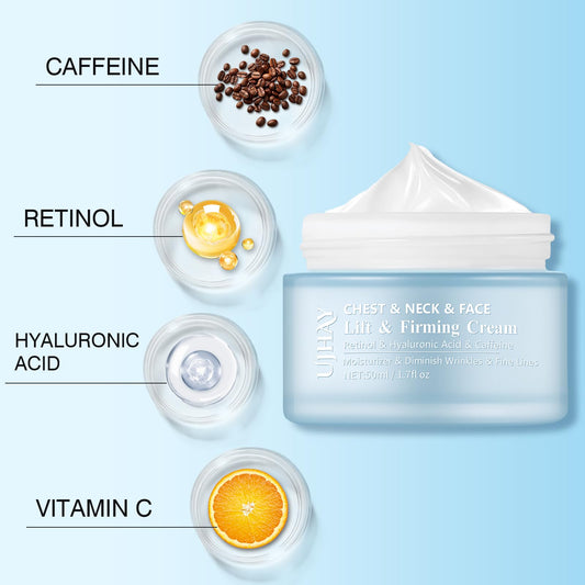 UJhay Retinol Neck Cream being applied on face and neck for a firming feel.