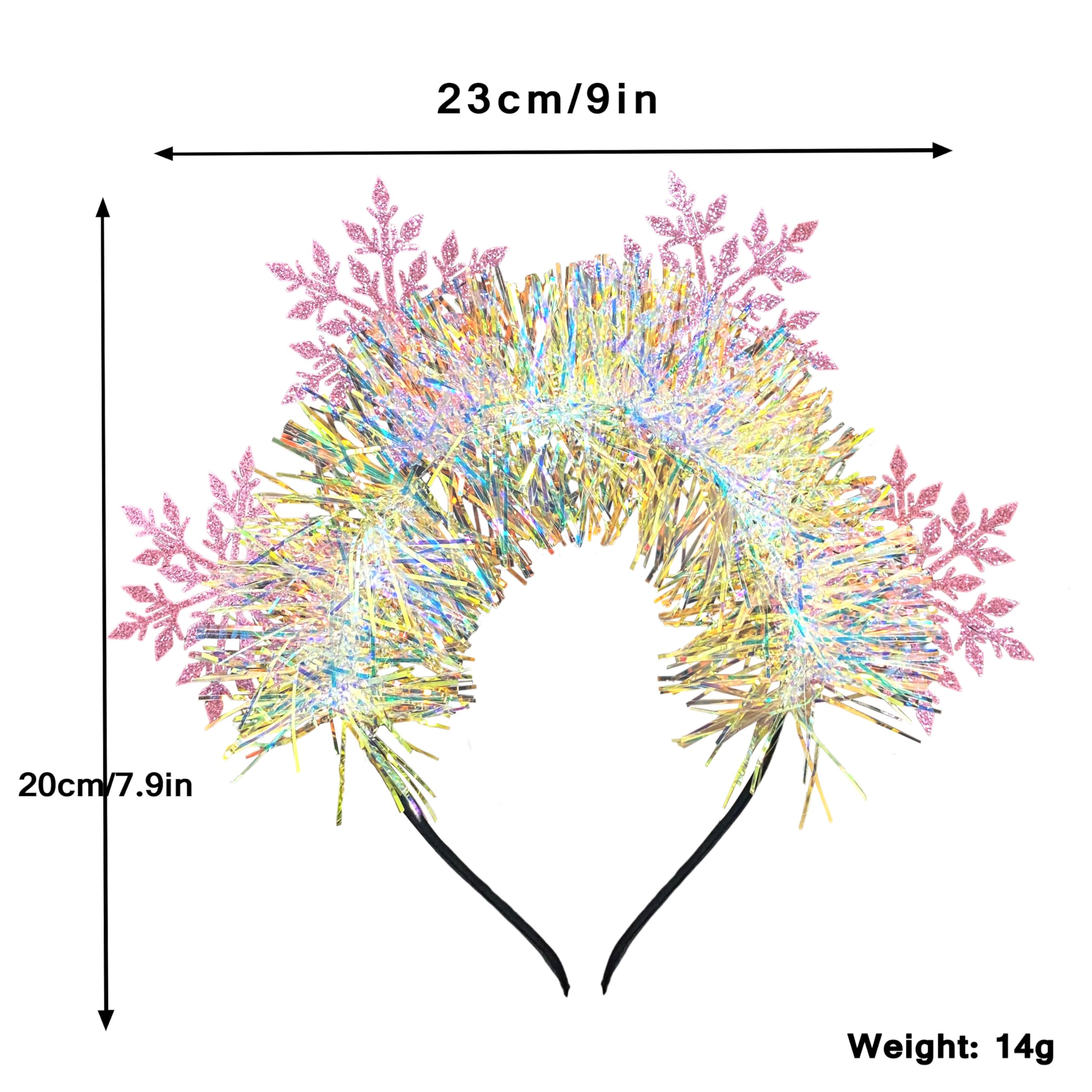 ujktvba Christmas snowflake headband pink close-up snowflake detail highlighting premium glitter