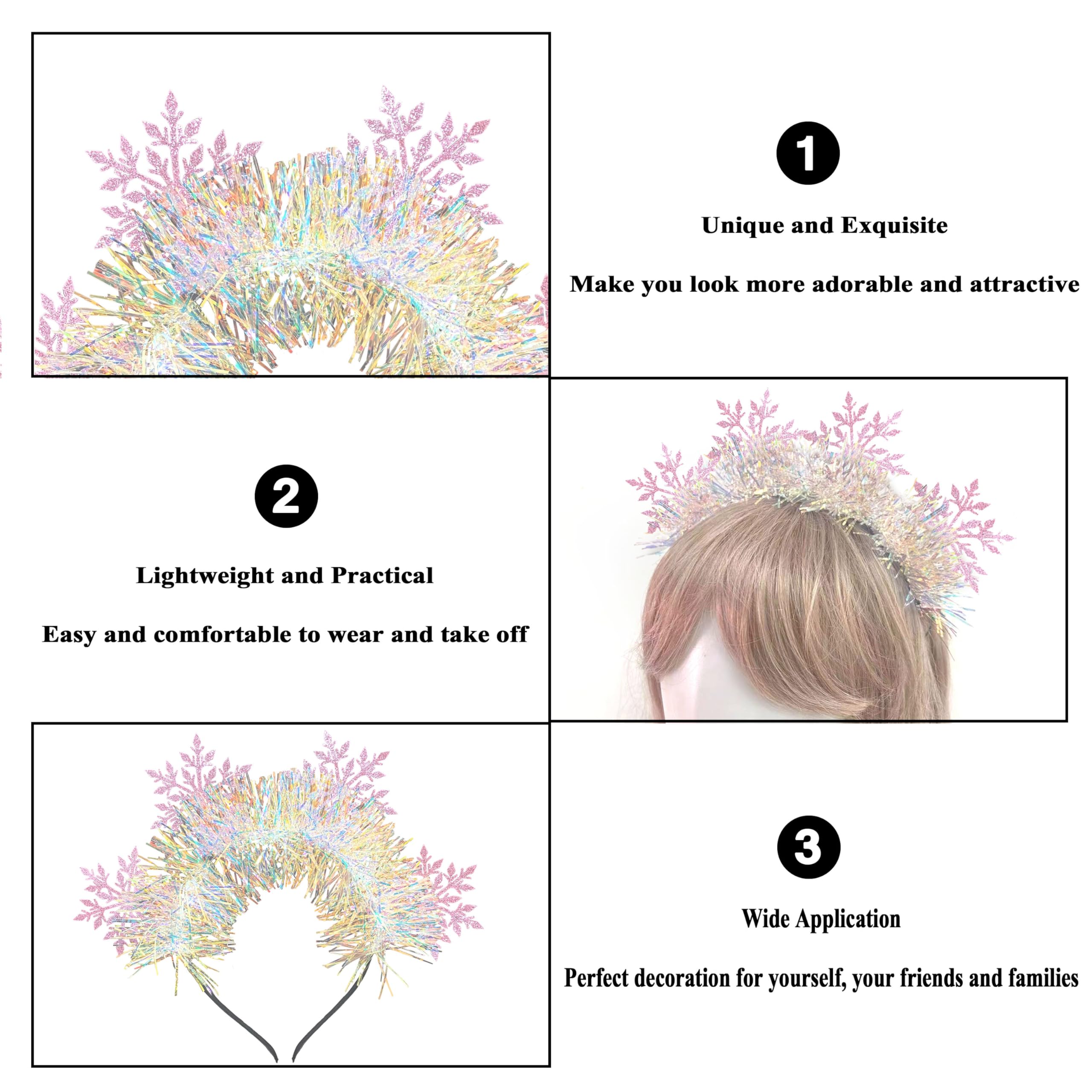 ujktvba Christmas snowflake headband pink worn by model for party-ready sparkle