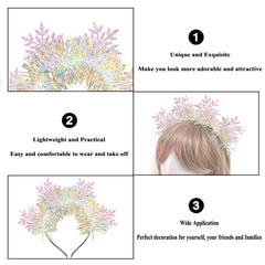 ujktvba Christmas snowflake headband pink worn by model for party-ready sparkle