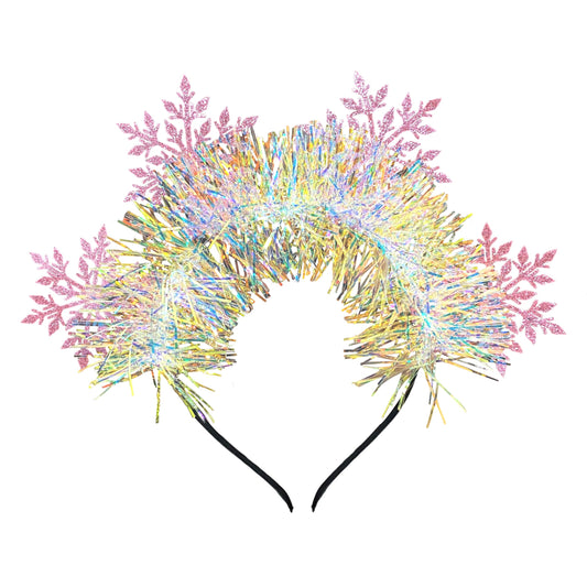 ujktvba Christmas snowflake headband pink side view shows durable comfort for long wear