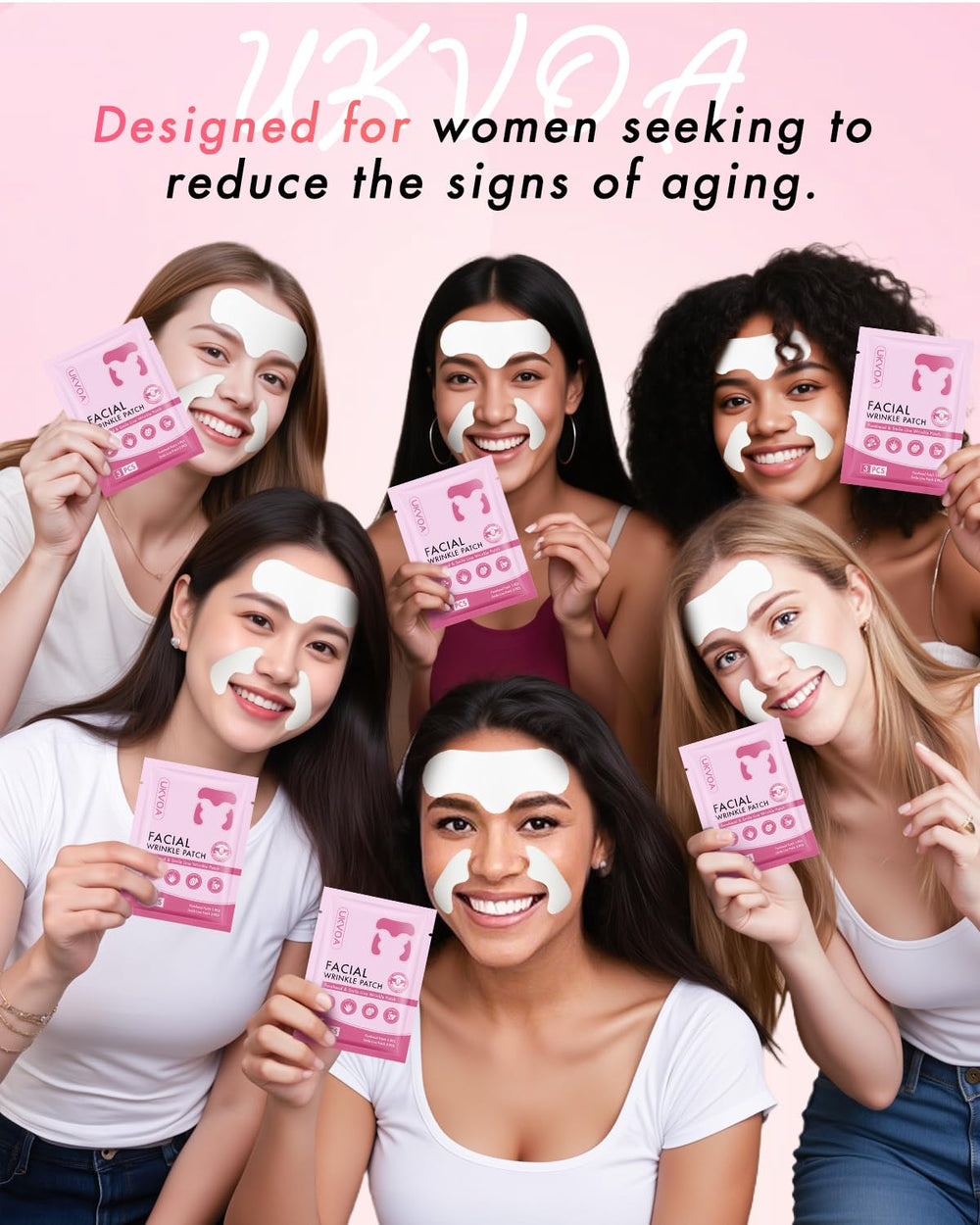 UKVOA packaging includes 12 forehead and 24 smile patches for complete care