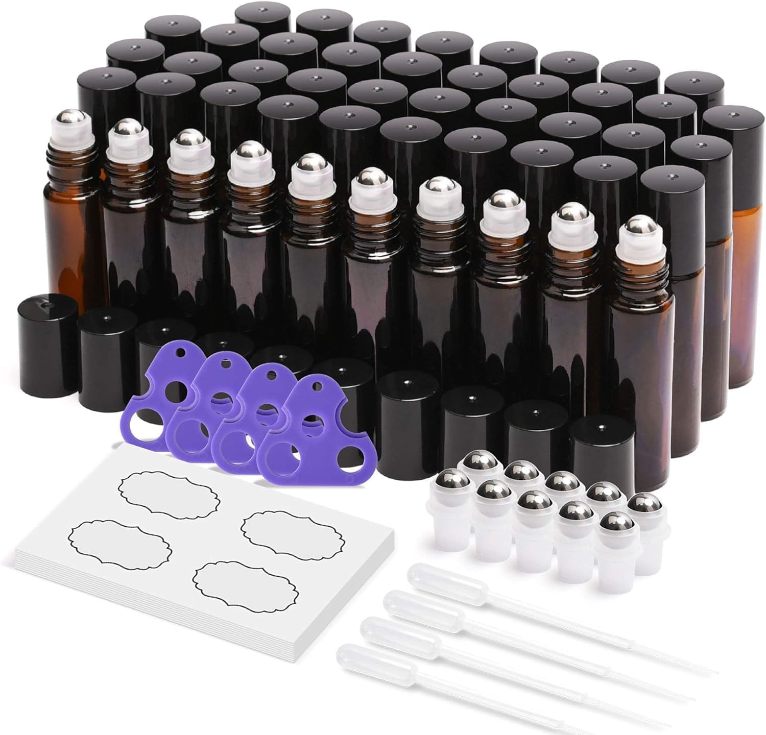ULG 48-pack 10ml amber glass roller bottles protect oils from UV light