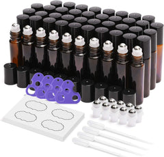 ULG 48-pack 10ml amber glass roller bottles protect oils from UV light