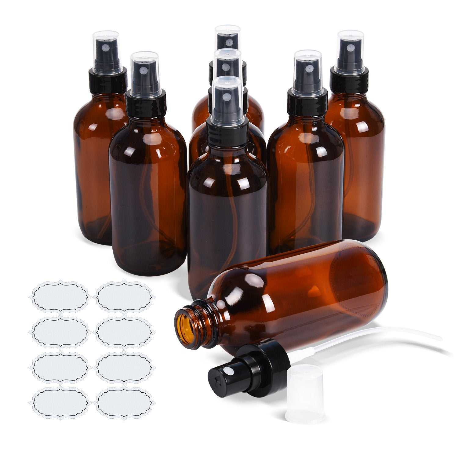 ULG Fine Mist Sprayers on amber Boston Bound bottle for travel-friendly application.