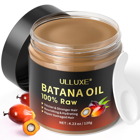 ulluxe Raw Batana Oil bottle highlights natural nourishment for healthier hair