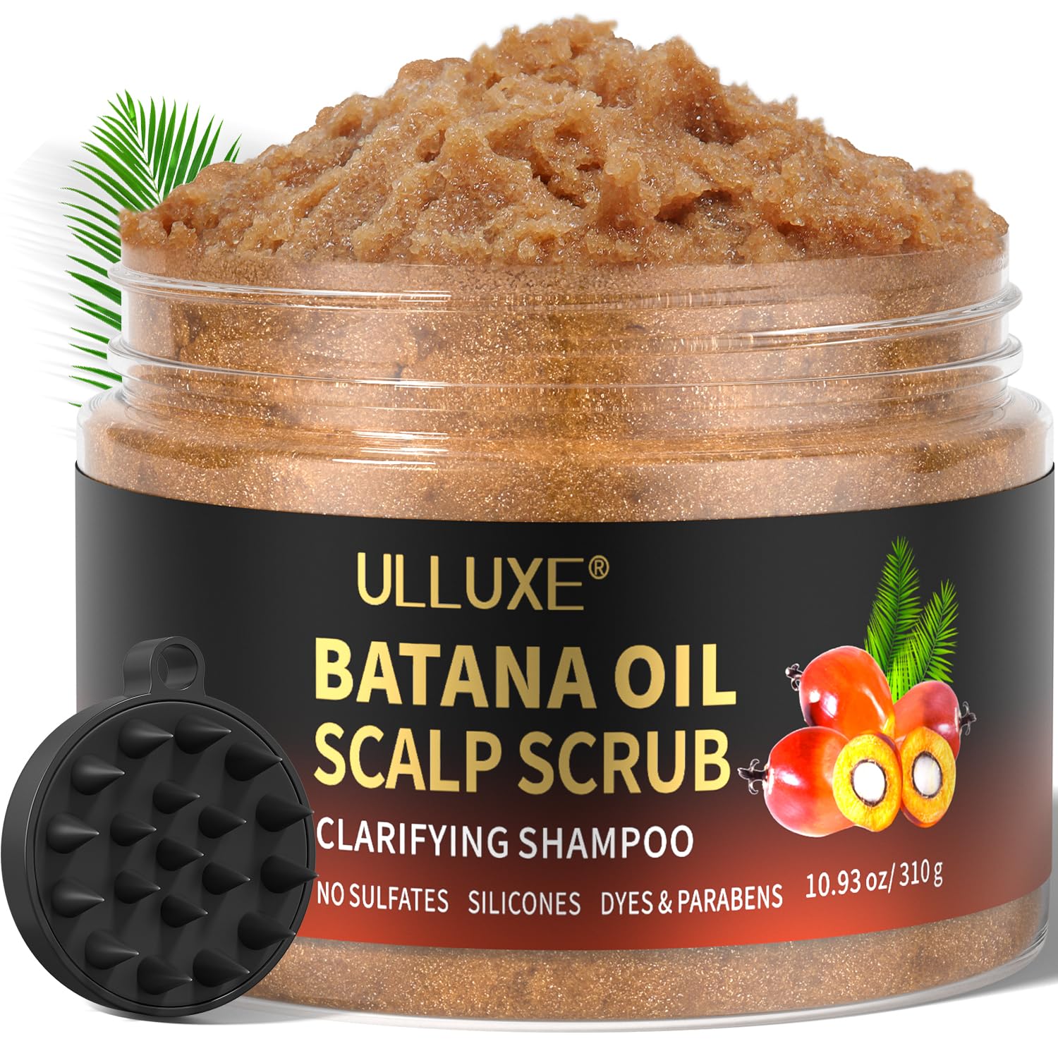 Ulluxe scalp scrub bottle showing exfoliating formula for a refreshed scalp