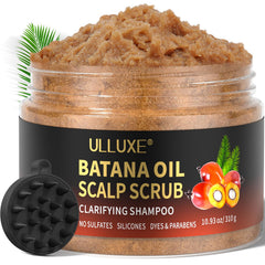 Ulluxe scalp scrub bottle showing exfoliating formula for a refreshed scalp