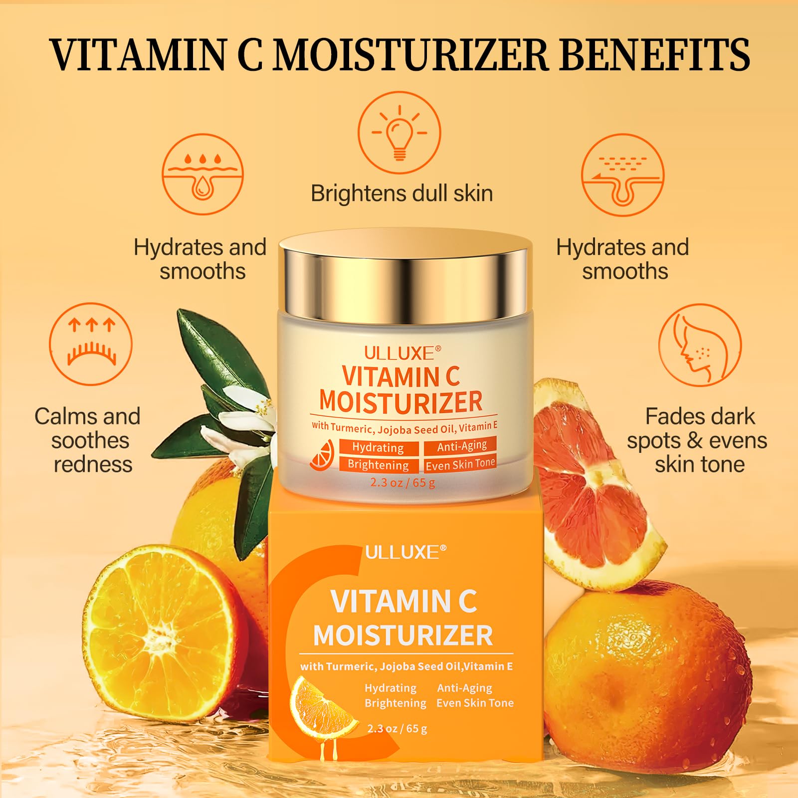 ulluxe Vitamin C Face Moisturizer cream texture visible on skin for smooth hydration
