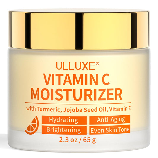 ulluxe Vitamin C Face Moisturizer jar closeup showing creamy texture for radiant skin