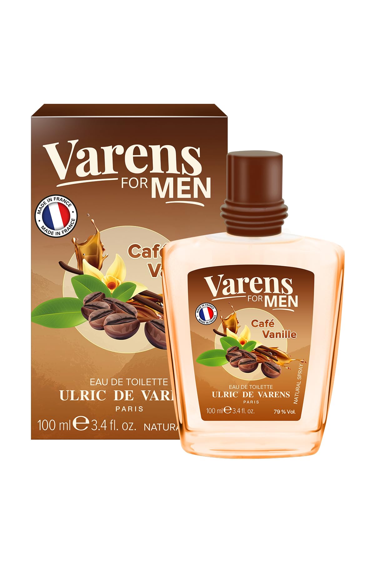 Ulric de Varens Cafe Vanille EDT bottle offers coffee-vanilla warmth for evenings.