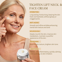 Applying ULTIBELA Tighten and Lift Neck Cream to décolleté for targeted care.