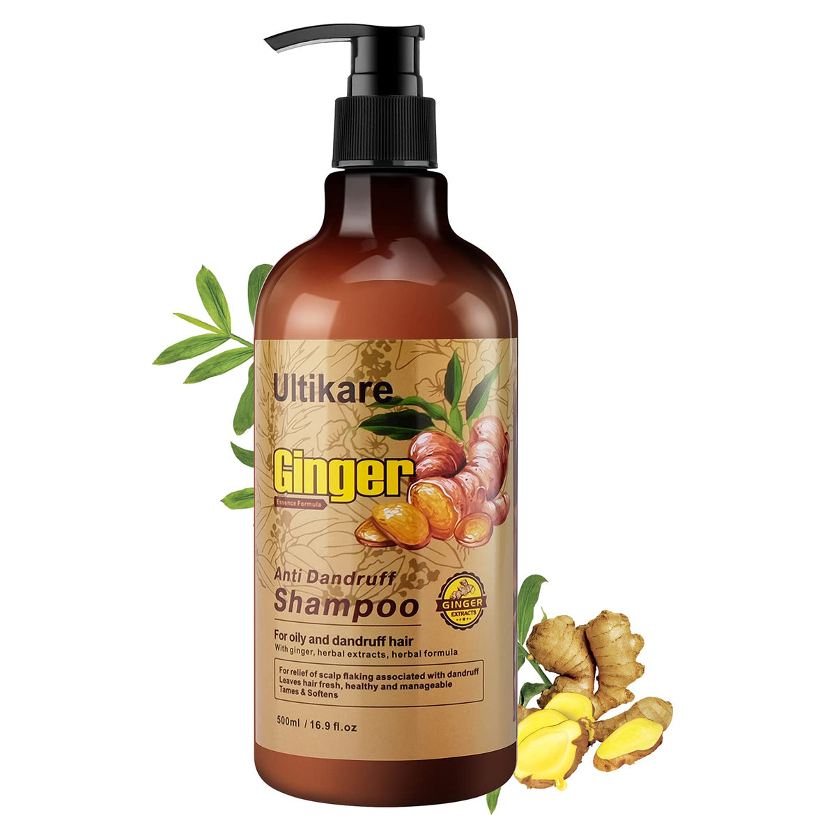 Ultikare Ginger Shampoo bottle shown for easy daily scalp care.