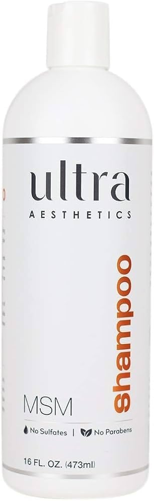 Ultra Aesthetics MSM Shampoo bottle front promotes softer, manageable hair and healthier-looking scalp