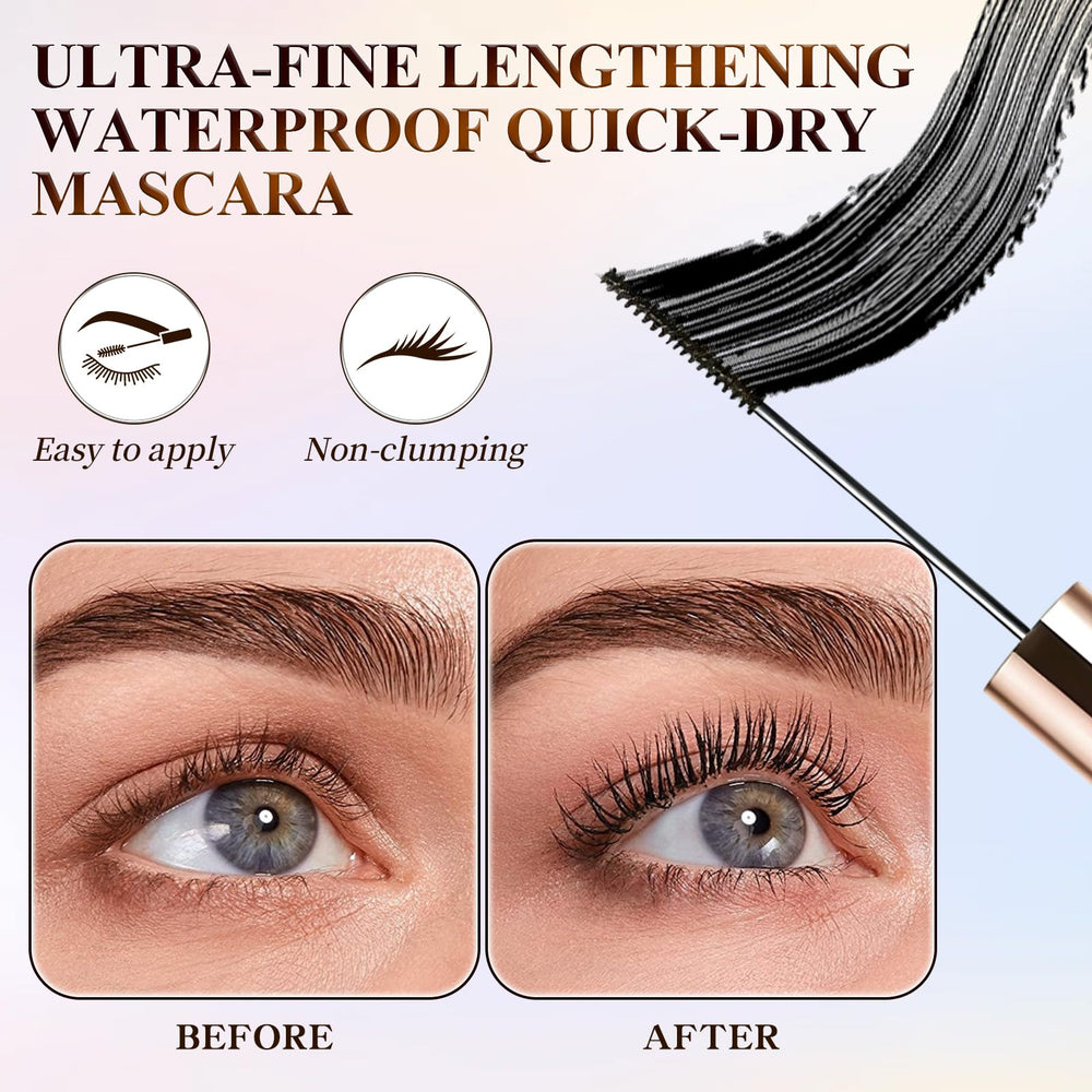 Ultra-Fine Lengthening Mascara micro-brush coats tiny lashes effortlessly for clean separation.