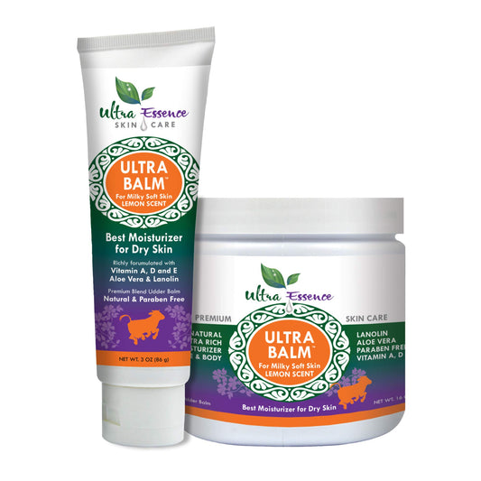 Ultra Balm lemon bottle provides long-lasting hydration for dry skin.