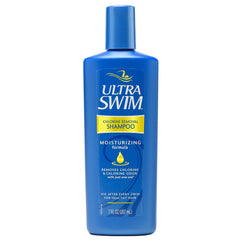 UltraSwim Chlorine Removal Shampoo bottle front highlights moisturizing formula for healthier hair.