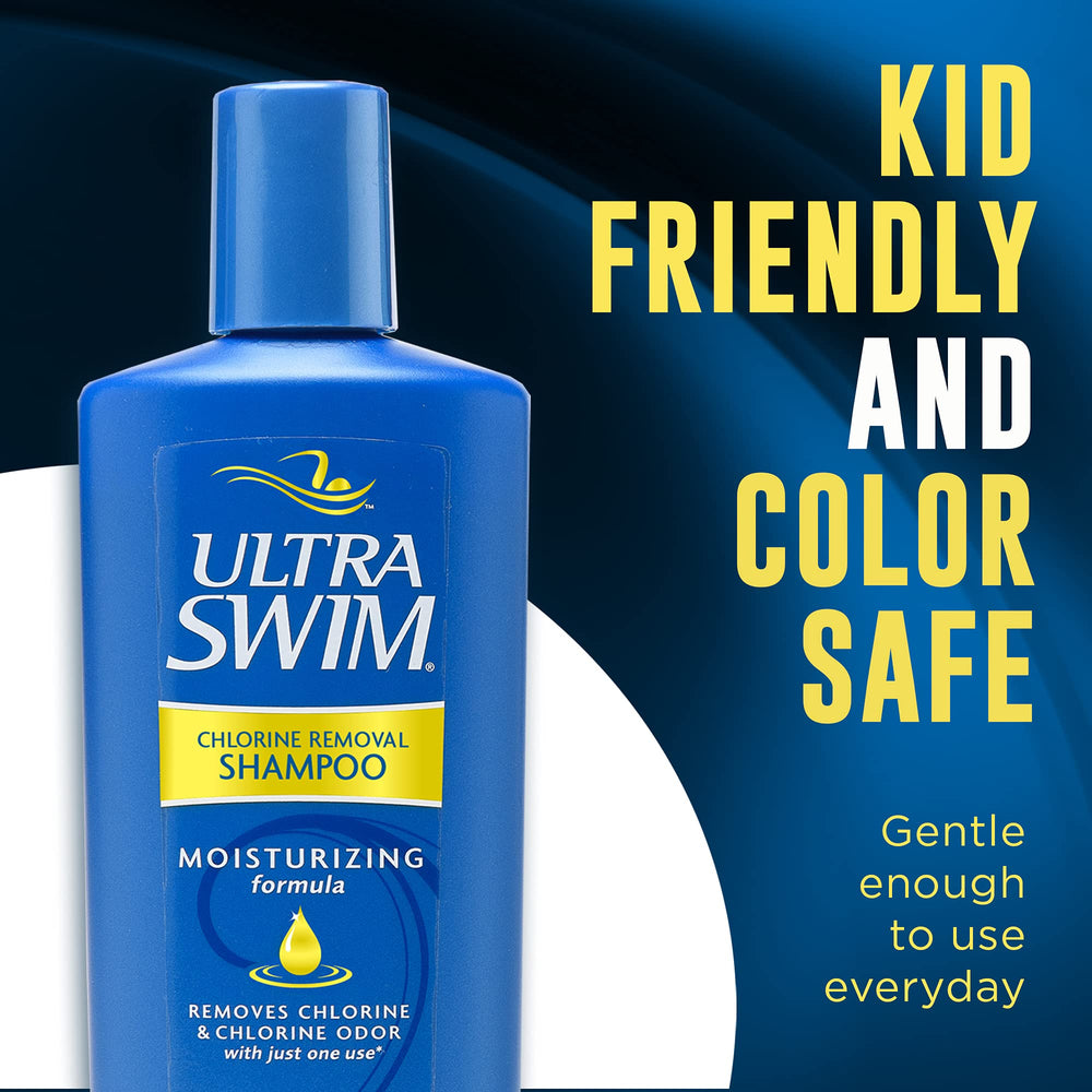 UltraSwim shampoo ingredients close-up emphasizes humectants and Vitamin E for moisture.