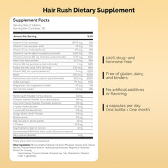 Ultrax Labs Hair Rush bottle back showing dosage and ingredients.