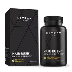 Ultrax Labs Hair Rush bottle front for daily hair support.