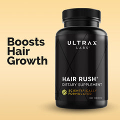 Ultrax Labs Hair Rush tablets laid out for daily use.