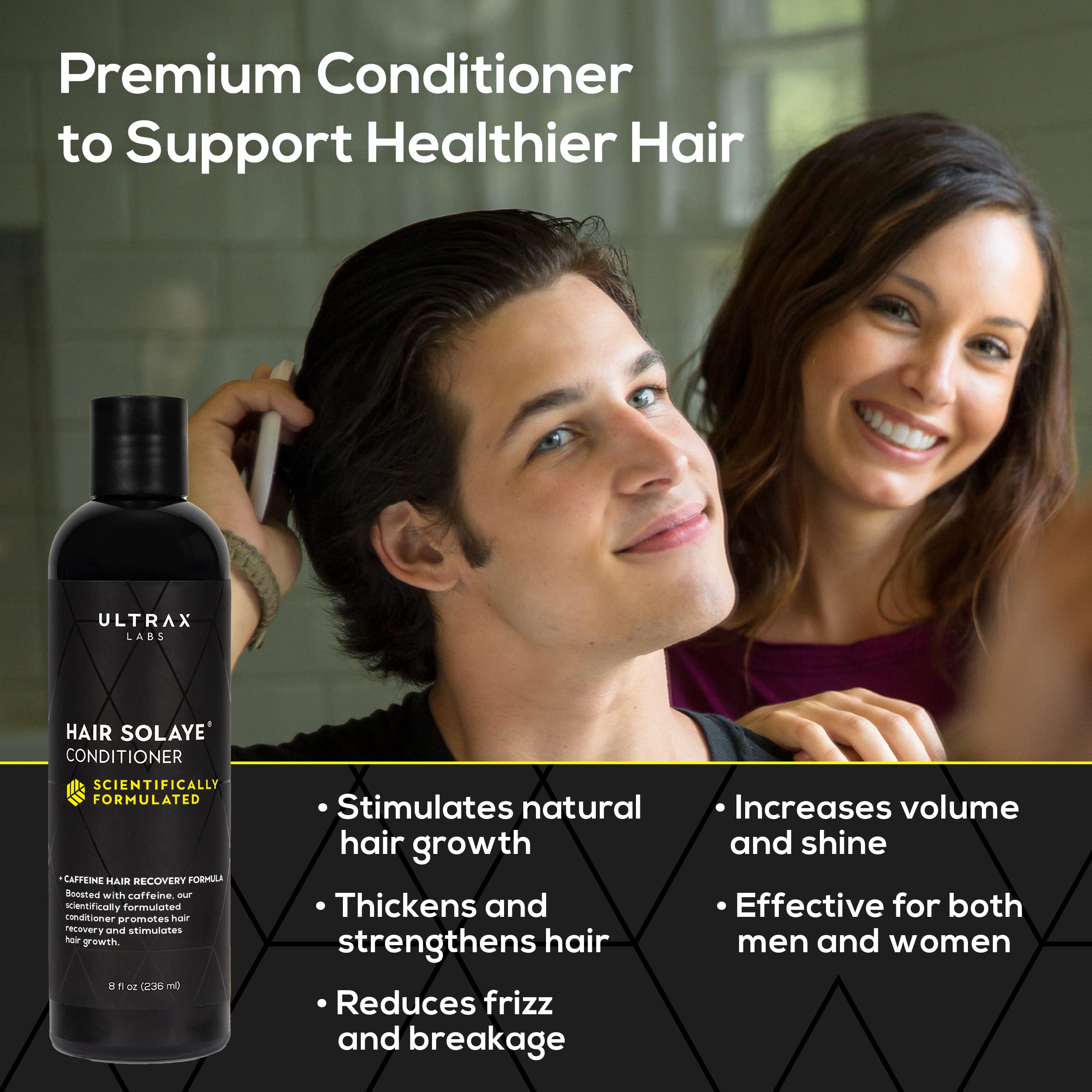 Close-up of Ultrax Labs Hair Surge ingredients with caffeine and saw palmetto