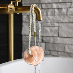 UMAID Salt Buddy rope-hanging display used during showers for easy access.