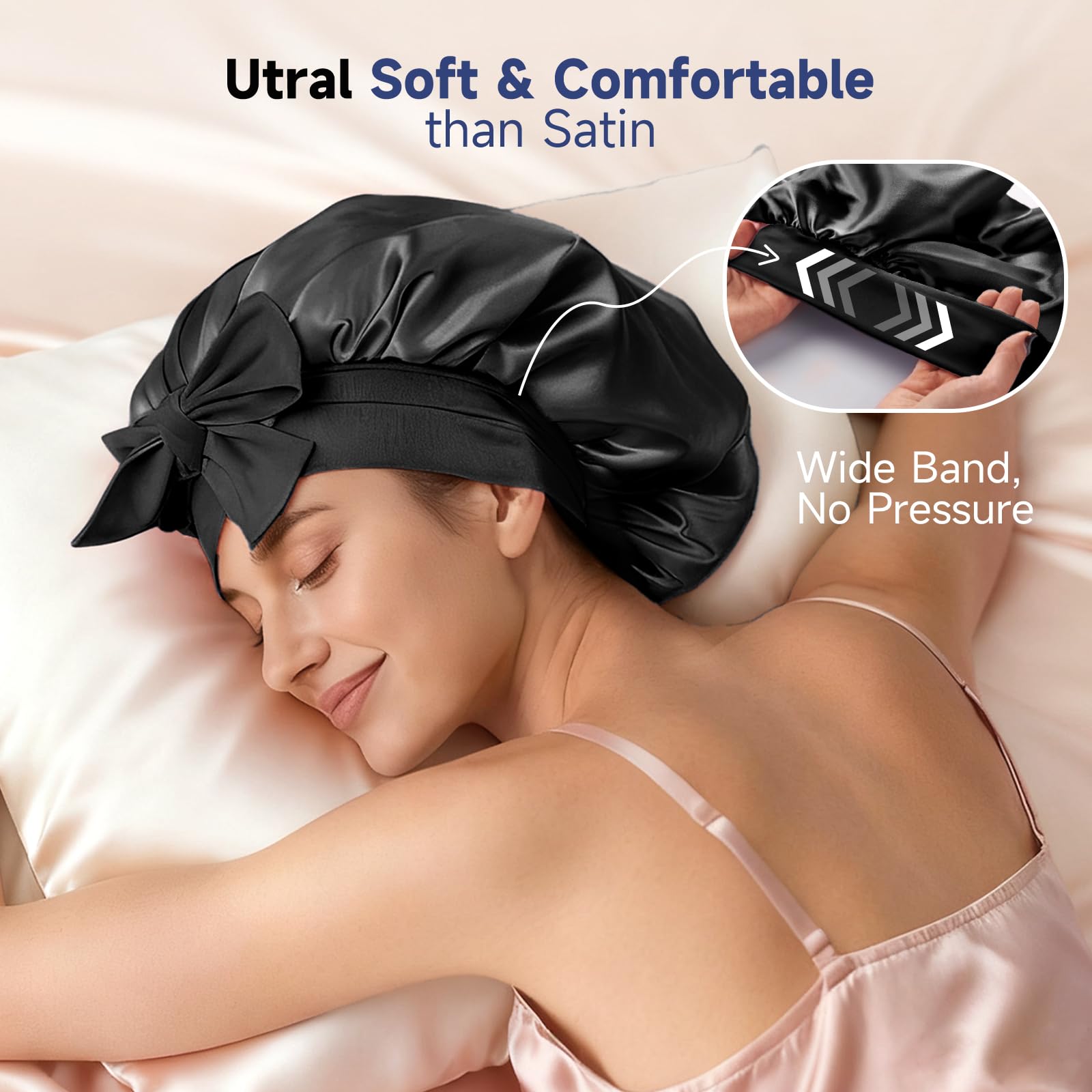 Umisleep Silk Bonnet elastic tie band ensures secure, comfortable fit