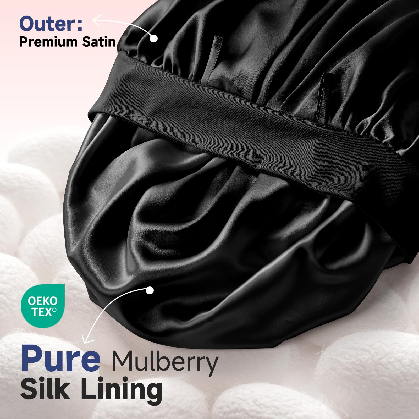 Umisleep Silk Bonnet outer satin layer closeup highlighting durability and smooth surface