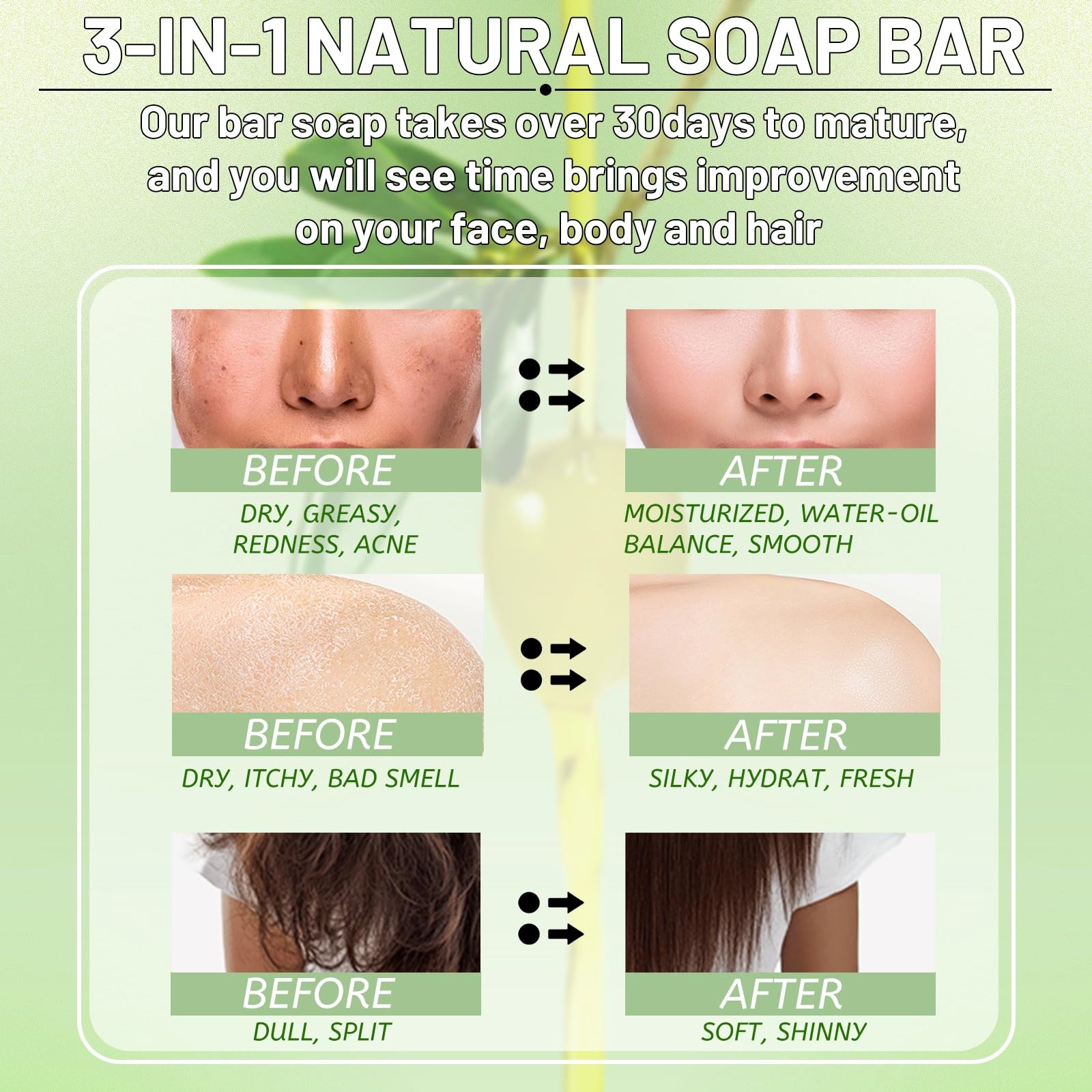 Umpeimvon olive oil soap in hand demonstrating a mild formula suitable for sensitive skin.
