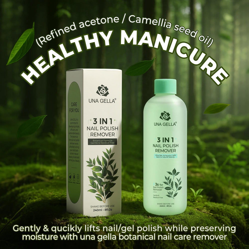 UNA GELLA remover blends camellia oil to moisturize nails during use