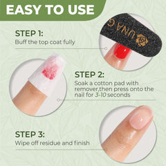 UNA GELLA remover provides residue-free results with a light green tea scent