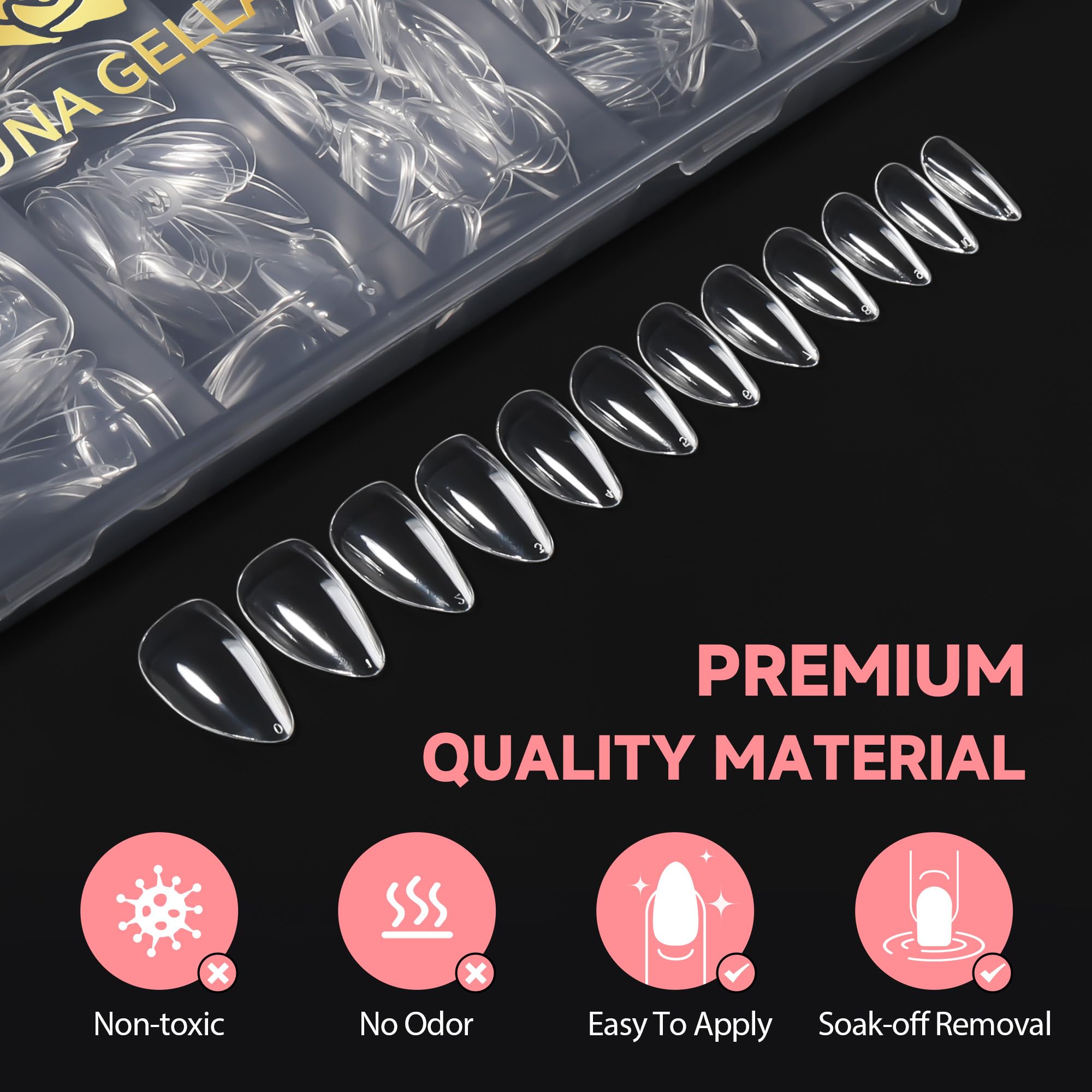 UNA GELLA short almond nail tips breathable and durable for wear