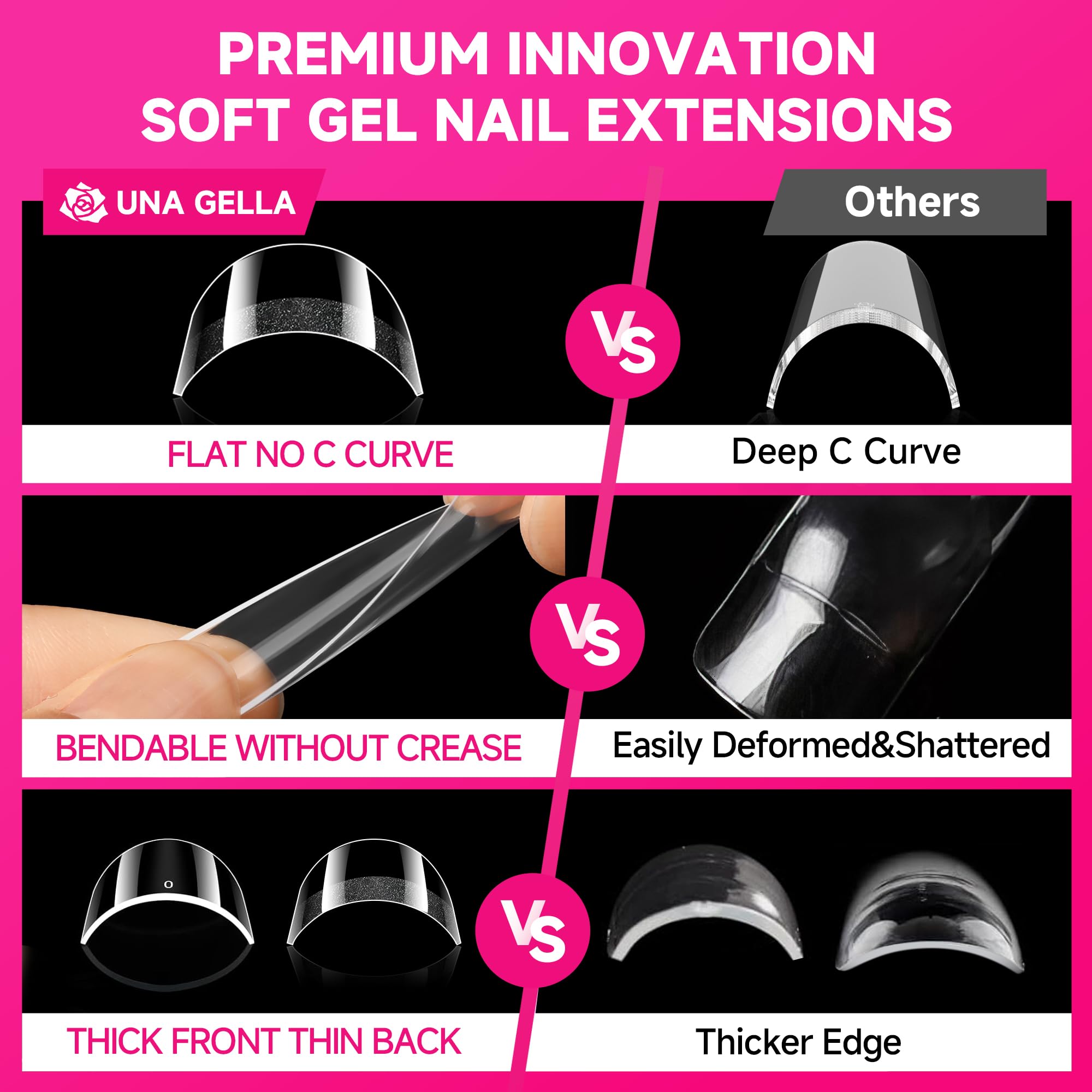 UNA GELLA traceless square tips maintain clear look with no visible gaps