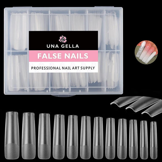 UNA GELLA XXL long square nail tips in a 216-piece pack for easy DIY extensions.