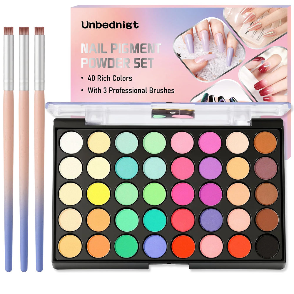 Unbednigt 40 colors nail pigment powder with neon shades for versatile nail art ideas