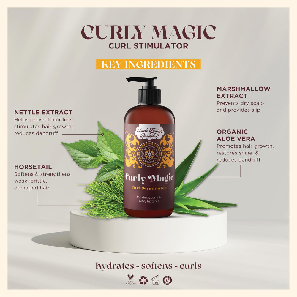 Uncle Funky's Daughter Curly Magic moisture-rich formula with aloe and marshmallow